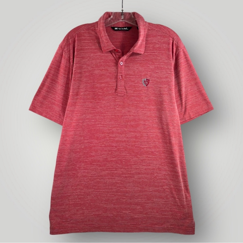 Travis Mathew Heater Polo Short Sleeve Logo “SH” Dark Pink Shirt Size Large!